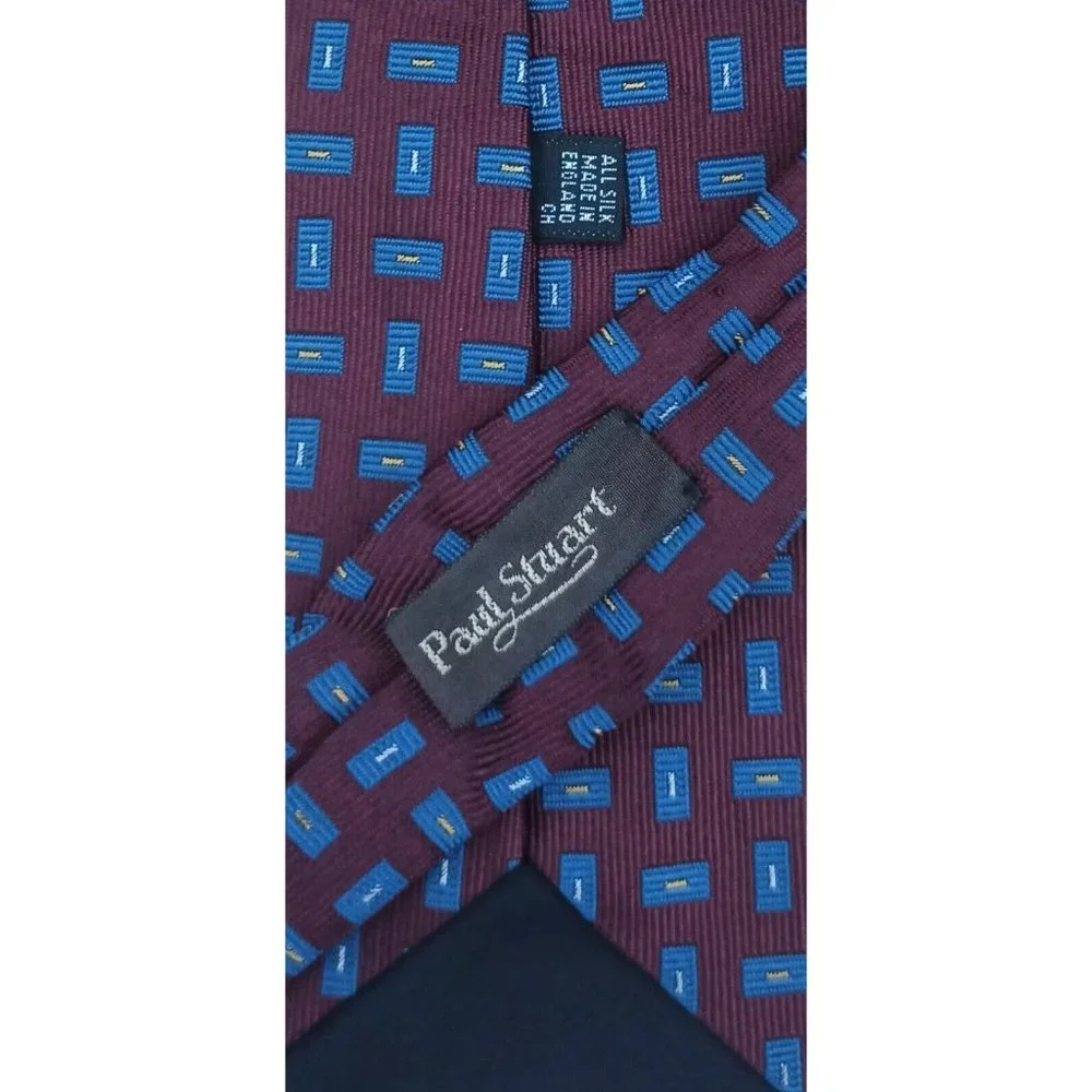 PAUL STUART Purple Geometric Silk Tie ENGLAND 58